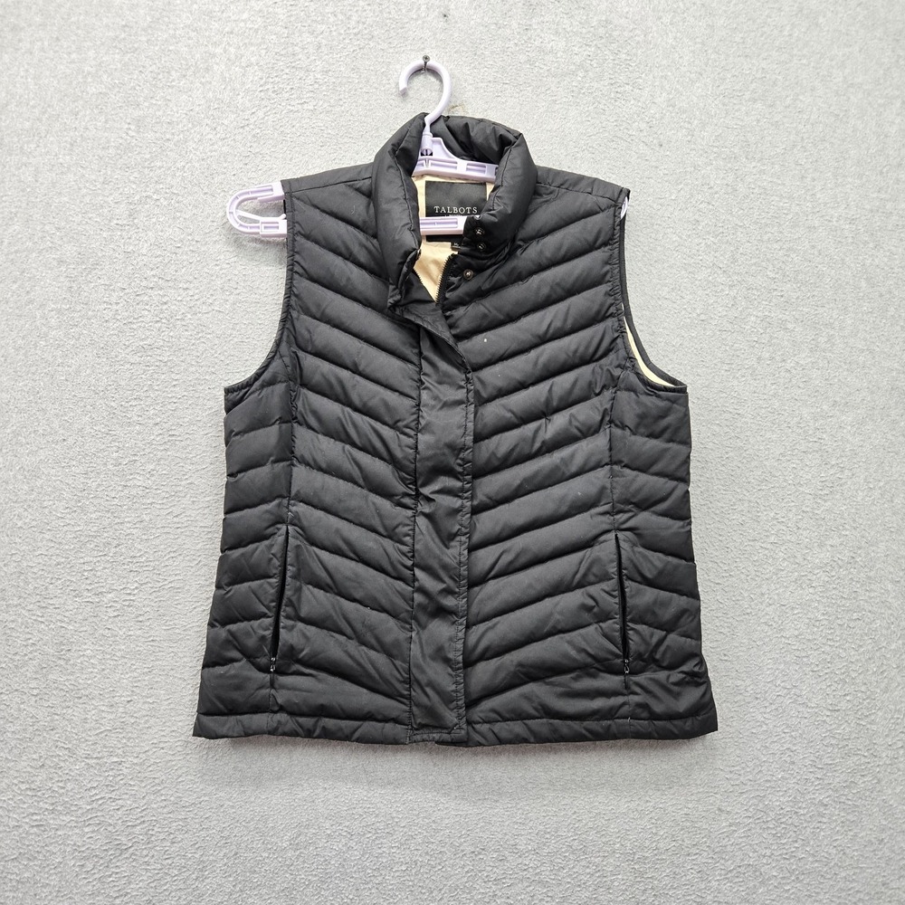 Talbots Women Jacket MP Black Puffer Vest Down Sleeveless Full Zip Mock Neck